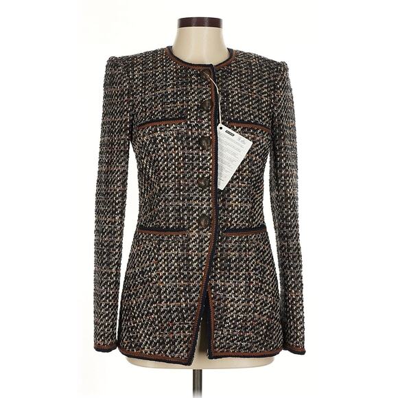 NWT Veronica Beard Alessia Tweed Leather Trim Collarless Blazer Jacket 6 - Picture 3 of 6